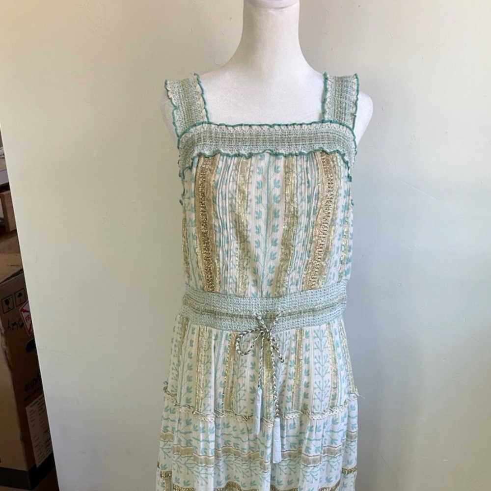 Soft Surroundings Aegean Tiered Maxi Dress Boho Metallic Size M Beachy NWOT - Picture 4 of 15